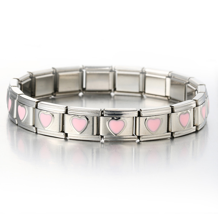 Italian Charms patterned modular bracelet with square elastic titanium steel strap.