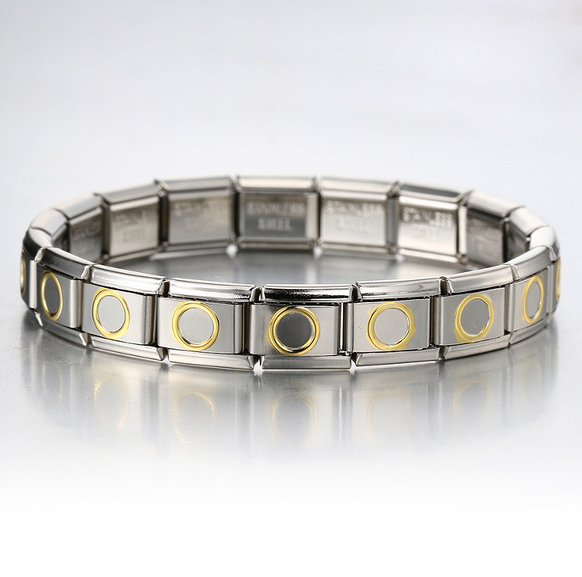 Italian Charms patterned modular bracelet with square elastic titanium steel strap.