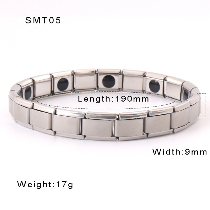 Italian Charms patterned modular bracelet with square elastic titanium steel strap.