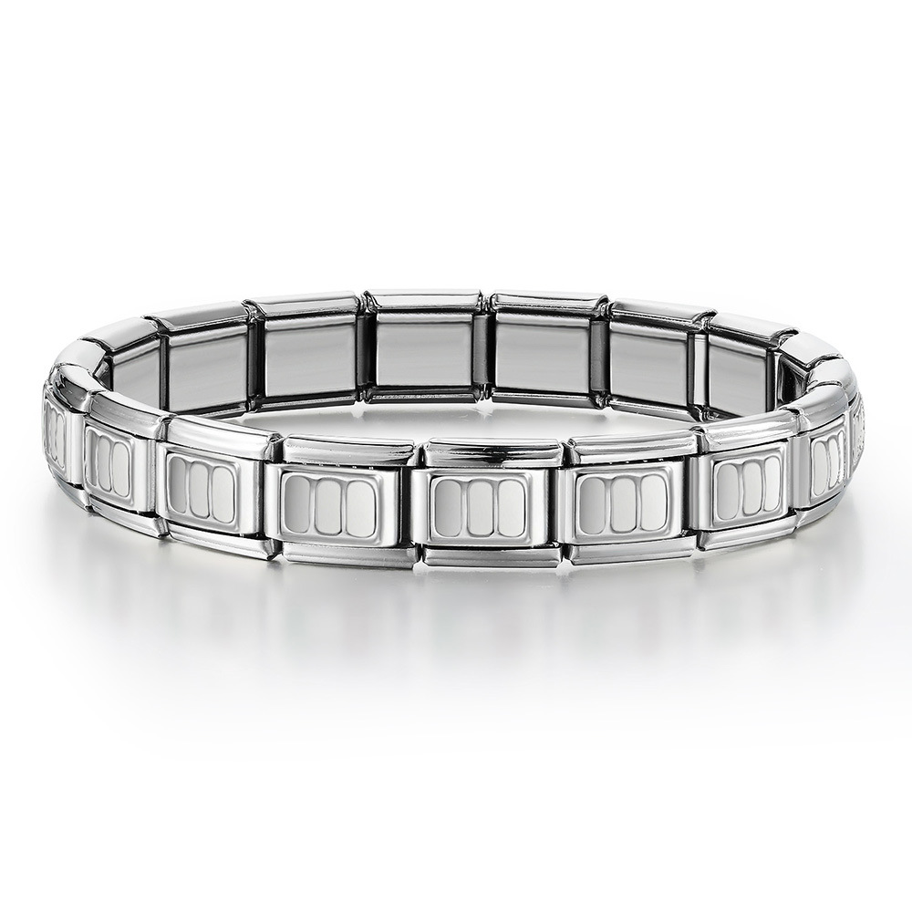 Italian Charms patterned modular bracelet with square elastic titanium steel strap.