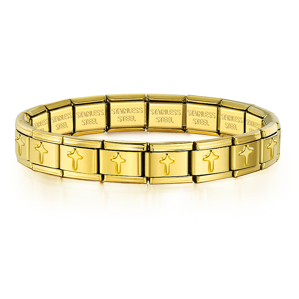 Italian Charms patterned modular bracelet with square elastic titanium steel strap.