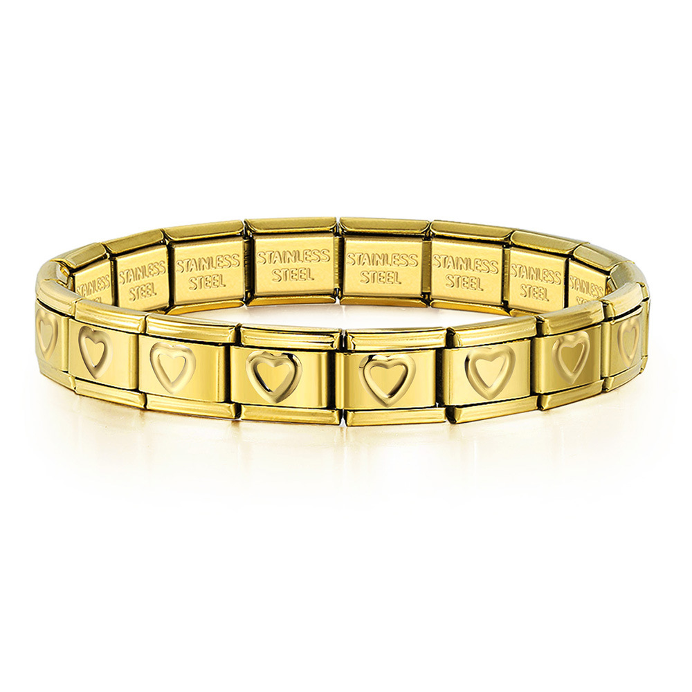 Italian Charms patterned modular bracelet with square elastic titanium steel strap.