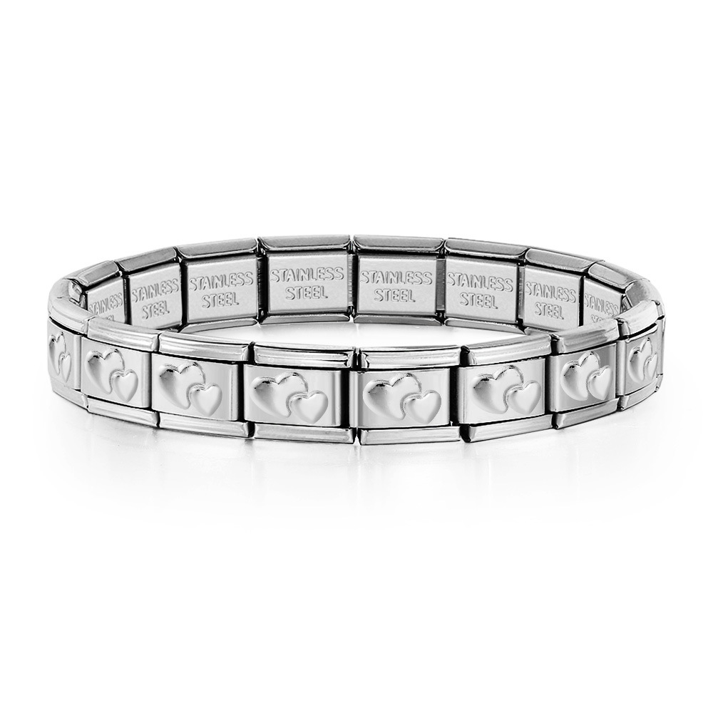 Italian Charms patterned modular bracelet with square elastic titanium steel strap.