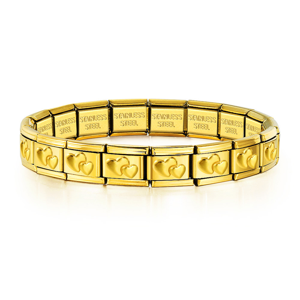 Italian Charms patterned modular bracelet with square elastic titanium steel strap.