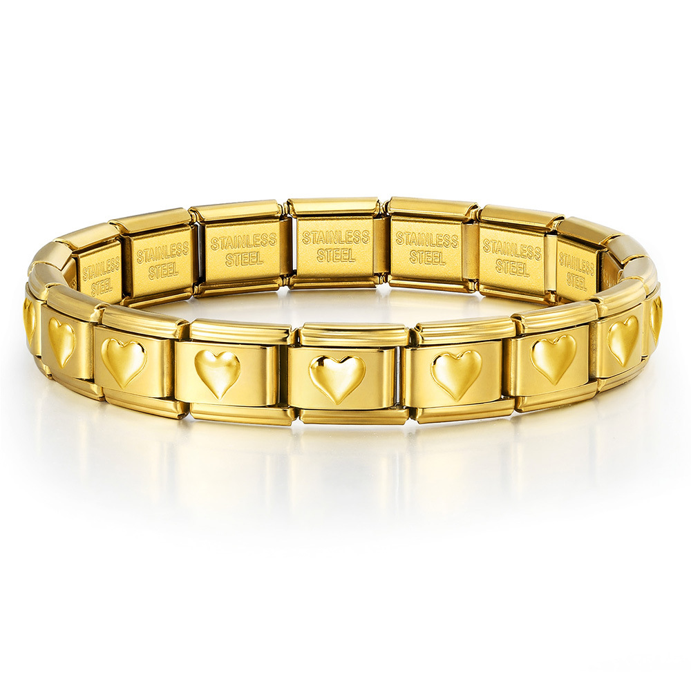 Italian Charms patterned modular bracelet with square elastic titanium steel strap.