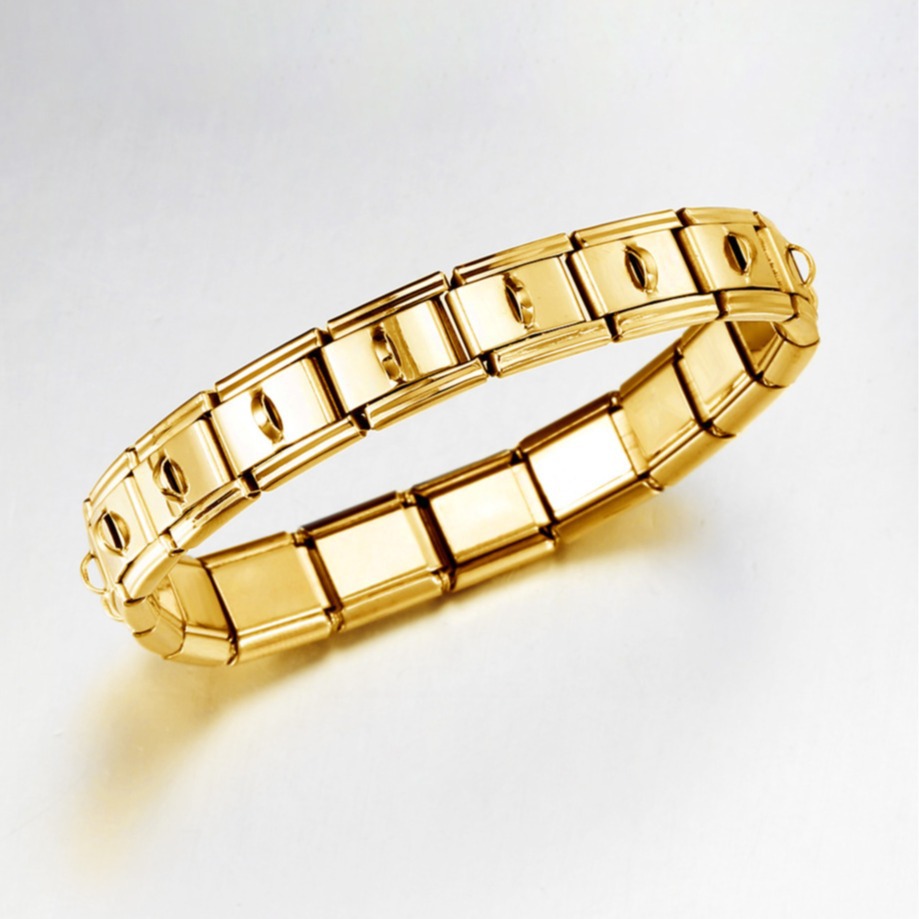 Hook-shaped functional Italian modular bracelet with square elastic splicing titanium steel watch strap chain, wide and long facets, pendant.