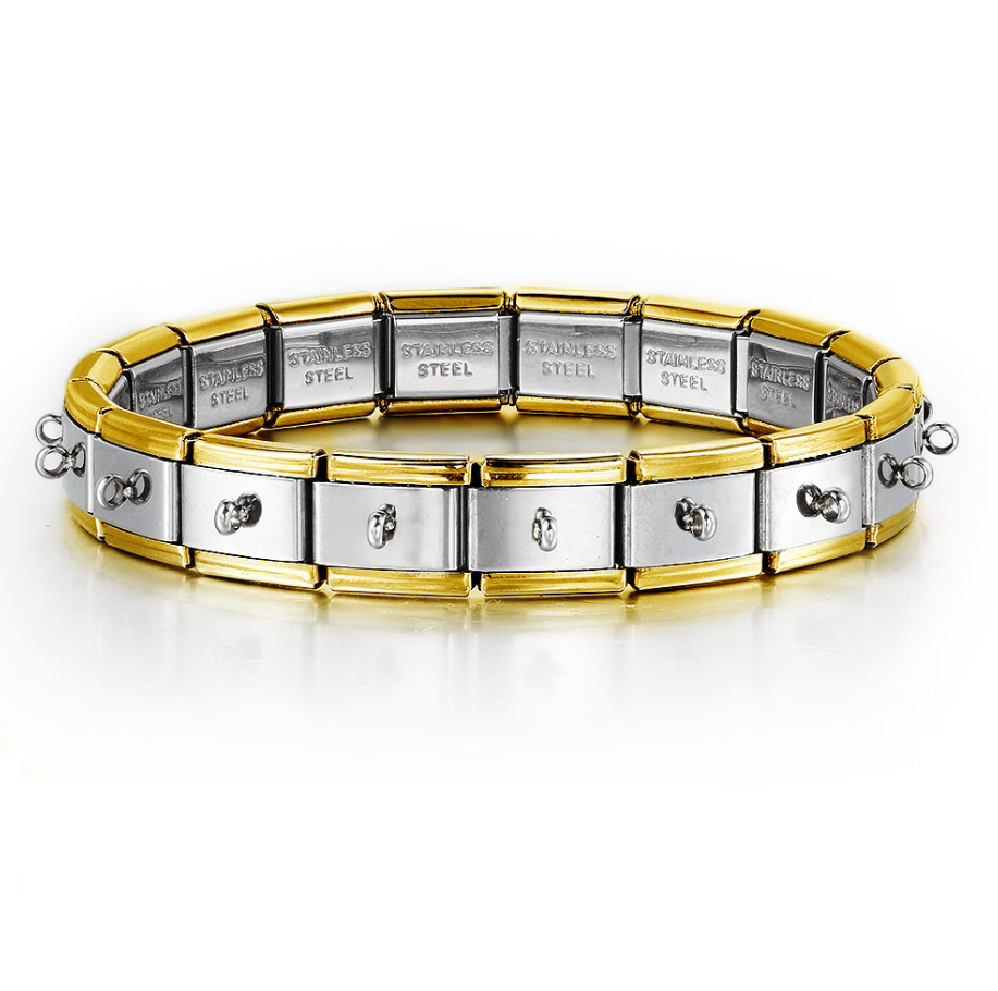 Hook-shaped functional Italian modular bracelet with square elastic splicing titanium steel watch strap chain, wide and long facets, pendant.
