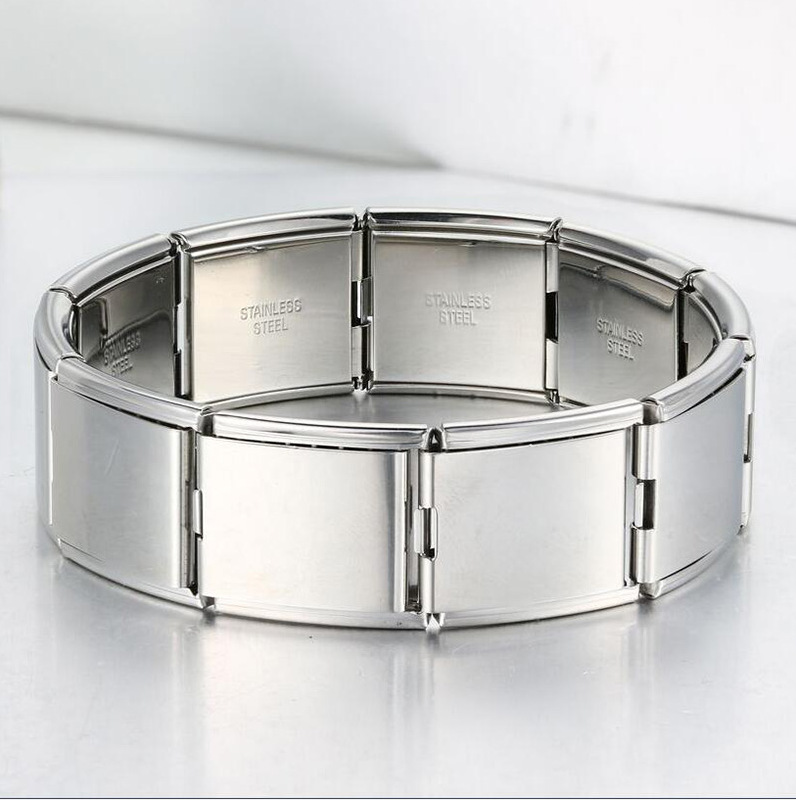 Hook-shaped functional Italian modular bracelet with square elastic splicing titanium steel watch strap chain, wide and long facets, pendant.