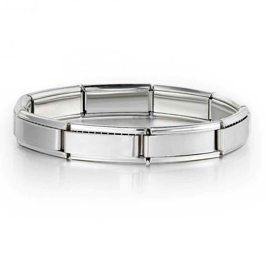 Hook-shaped functional Italian modular bracelet with square elastic splicing titanium steel watch strap chain, wide and long facets, pendant.