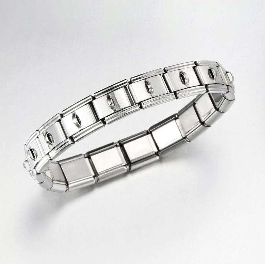 Hook-shaped functional Italian modular bracelet with square elastic splicing titanium steel watch strap chain, wide and long facets, pendant.
