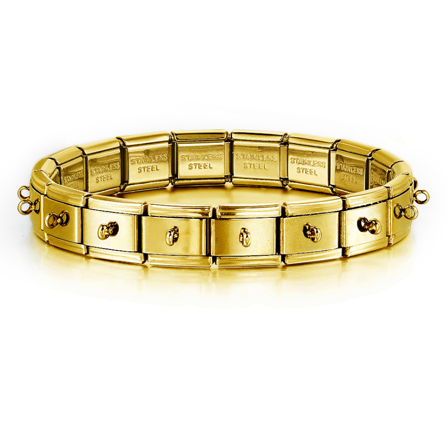 Hook-shaped functional Italian modular bracelet with square elastic splicing titanium steel watch strap chain, wide and long facets, pendant.
