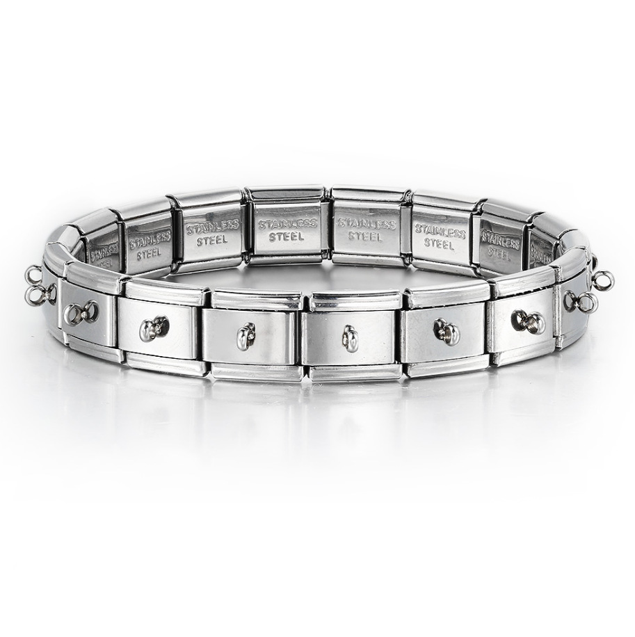 Hook-shaped functional Italian modular bracelet with square elastic splicing titanium steel watch strap chain, wide and long facets, pendant.
