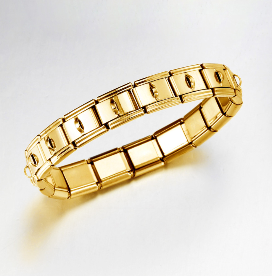 Hook-shaped functional Italian modular bracelet with square elastic splicing titanium steel watch strap chain, wide and long facets, pendant.