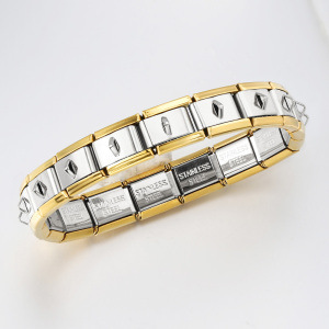 Hook-shaped functional Italian modular bracelet with square elastic splicing titanium steel watch strap chain, wide and long facets, pendant.