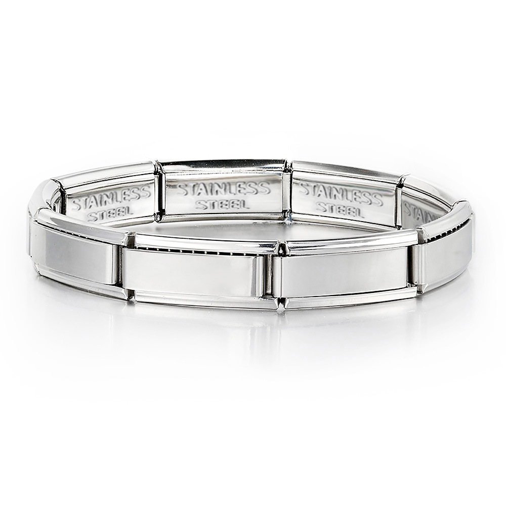 Hook-shaped functional Italian modular bracelet with square elastic splicing titanium steel watch strap chain, wide and long facets, pendant.