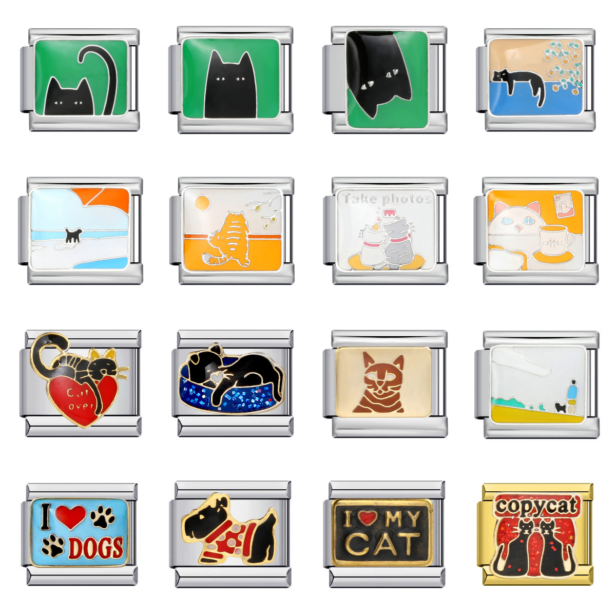 Pet cat and dog series titanium steel welded oil dripping bracelet cartoon DIY Italian modular bracelet wholesale
