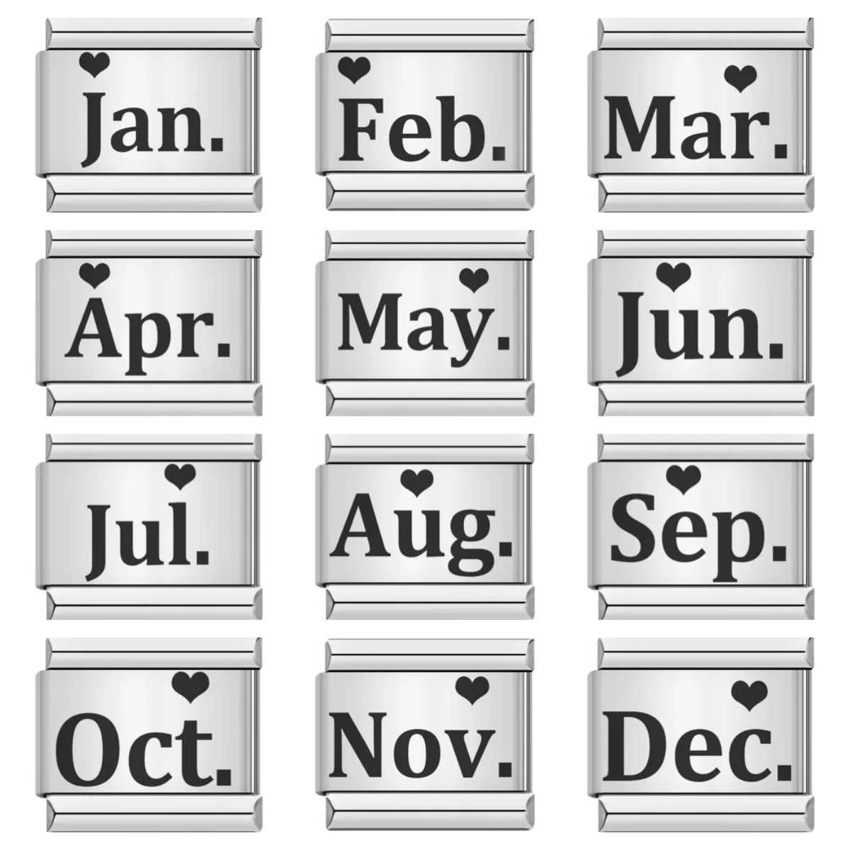 Simple December abbreviation pattern Italian modular bracelet titanium steel laser engraving DIY bangle