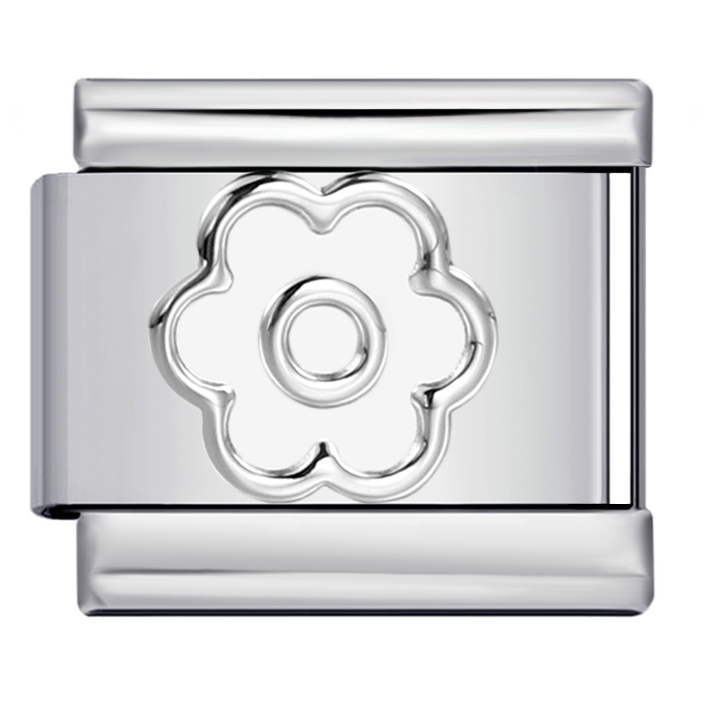 DIY Italian Modular Charm Bracelet with Concave Silver Titanium Steel Stamped Pattern
