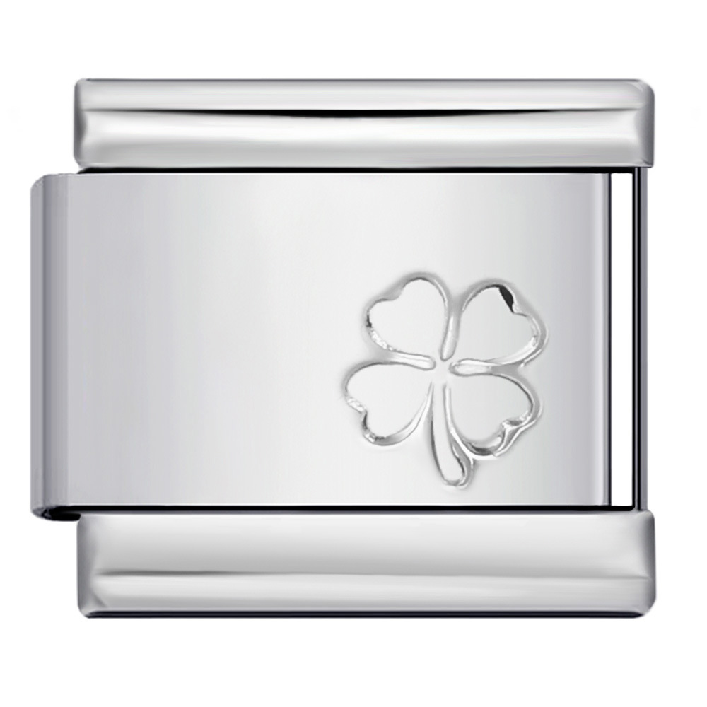 DIY Italian Modular Charm Bracelet with Concave Silver Titanium Steel Stamped Pattern