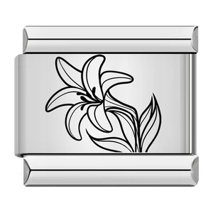 DIY Italian Charms: Laser-engraved floral Italian modular bracelet with elastic watch strap.