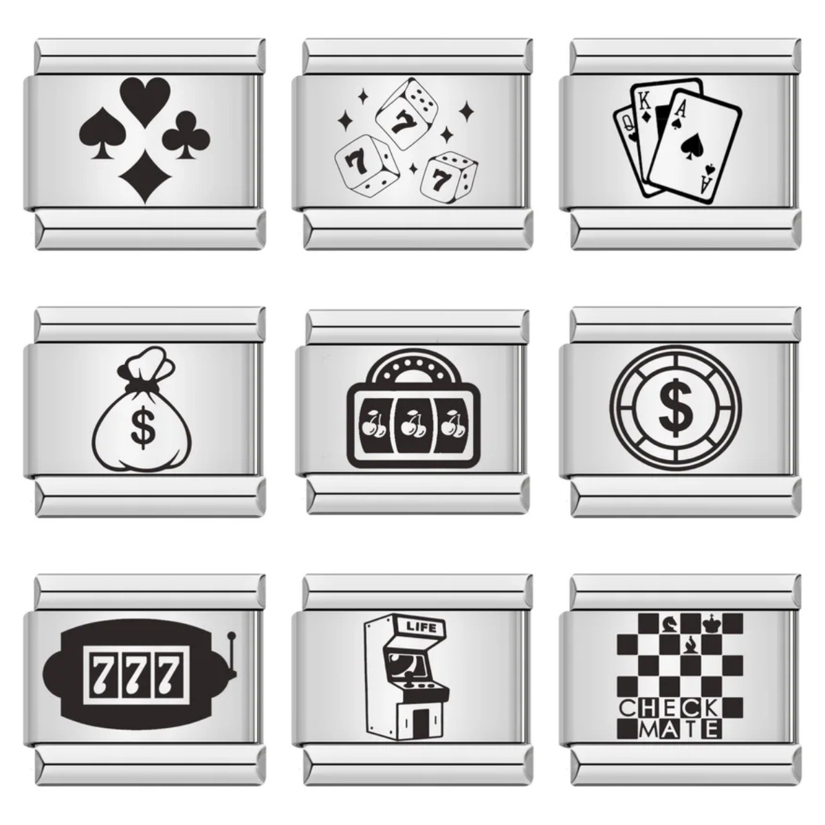 Cross-border hot-selling laser-engraved chess and card entertainment patterns titanium steel DIY Italian modular bracelet wholesale