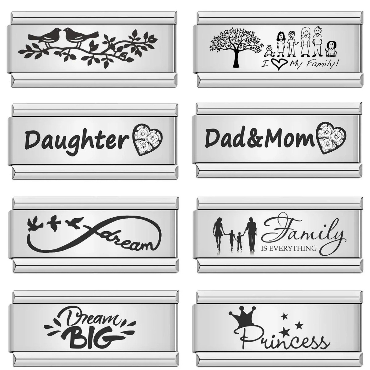 Long titanium steel laser-engraved pattern Italian modular bracelet DIY fashion bangle Italian Charms