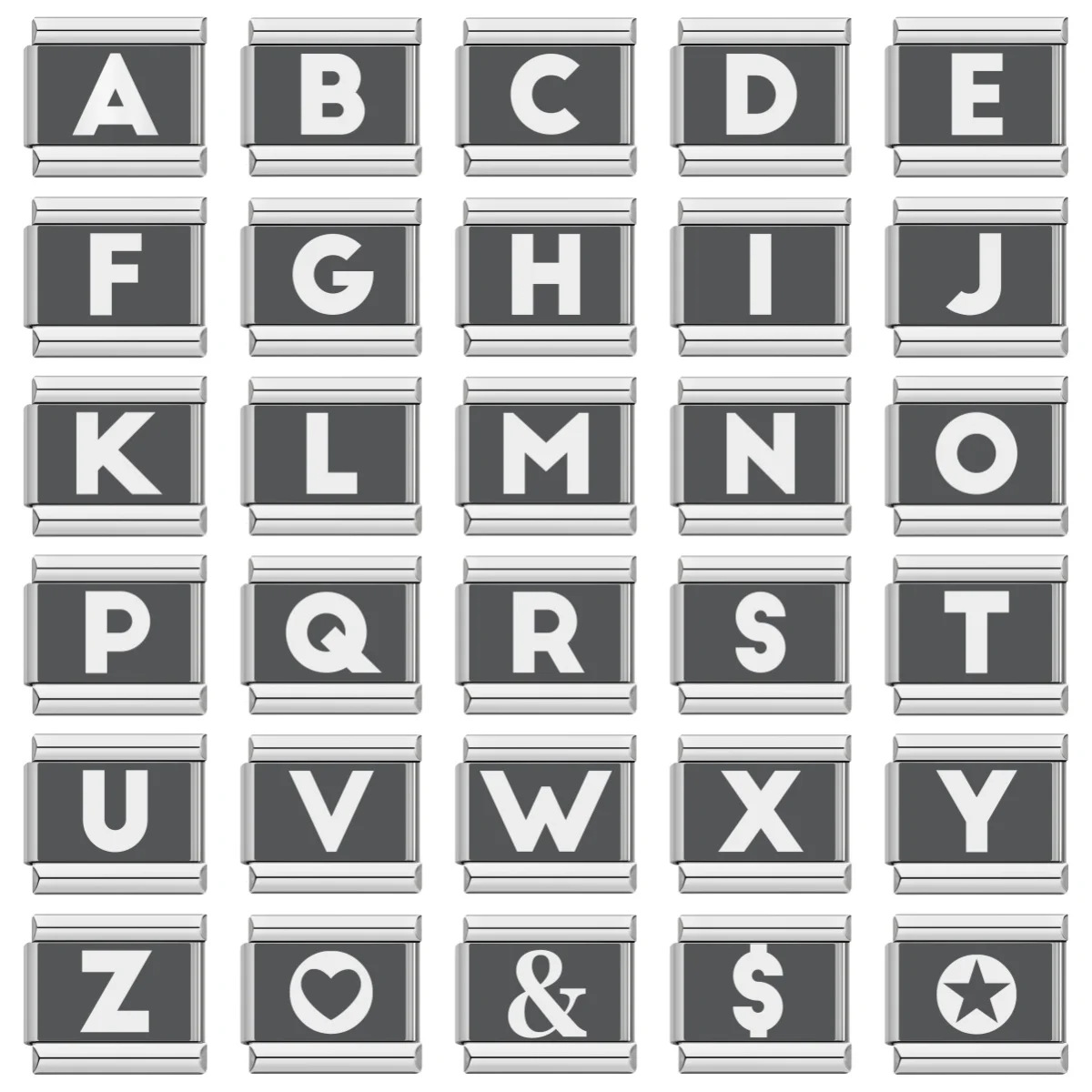 Laser-engraved 26-letter Italian modular stainless steel bracelet