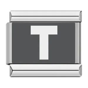 Laser-engraved 26-letter Italian modular stainless steel bracelet