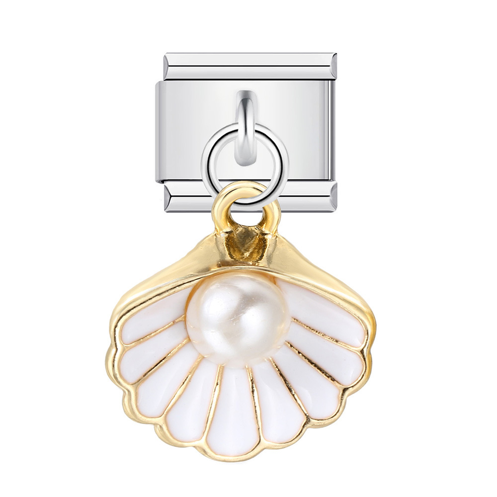 Charming Italian Modular Bracelet with Single Shell Pearl Titanium Steel Strap