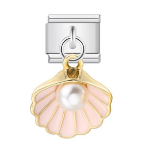 Charming Italian Modular Bracelet with Single Shell Pearl Titanium Steel Strap