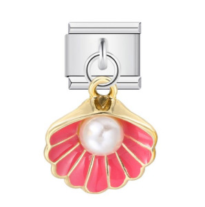 Charming Italian Modular Bracelet with Single Shell Pearl Titanium Steel Strap