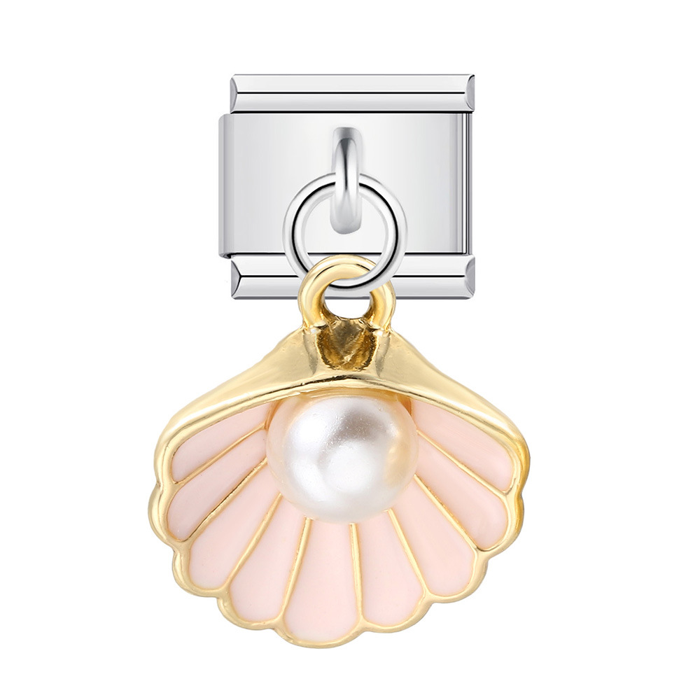 Charming Italian Modular Bracelet with Single Shell Pearl Titanium Steel Strap