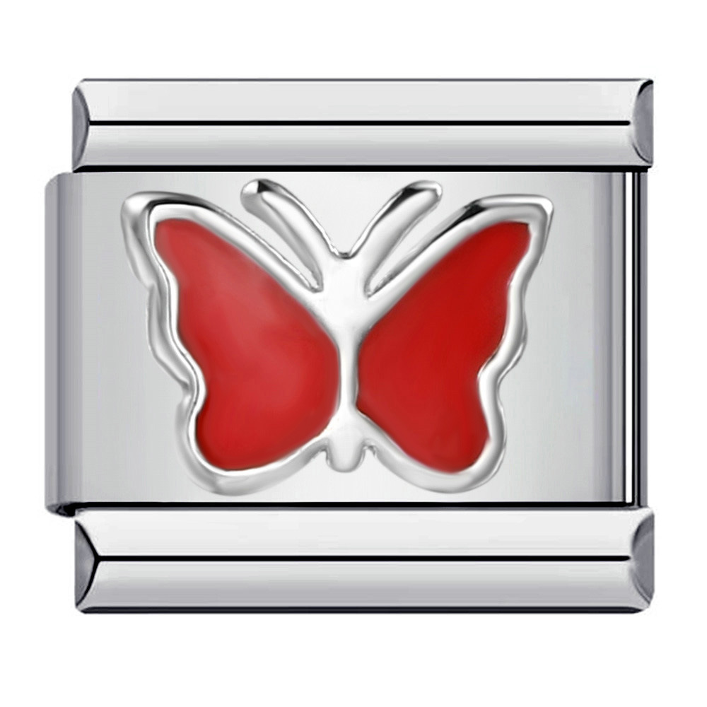 DIY Italian Modular Bracelet with Stamped Heart and Butterfly Pattern in Titanium Steel and Colorful Oil Drip Design