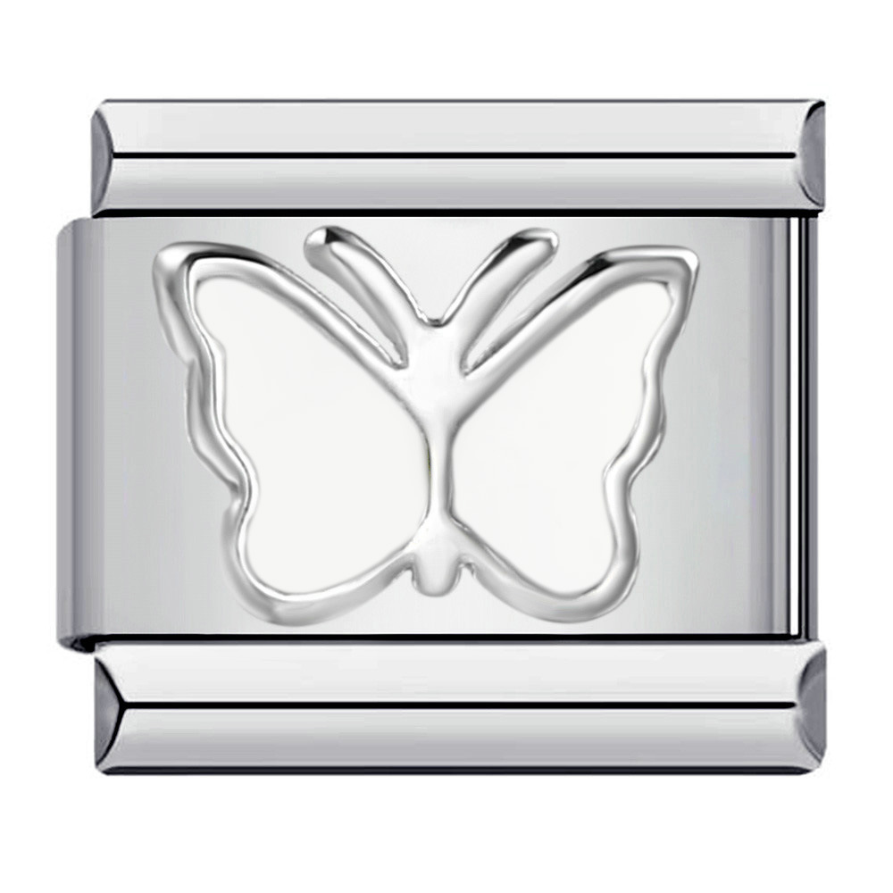 DIY Italian Modular Bracelet with Stamped Heart and Butterfly Pattern in Titanium Steel and Colorful Oil Drip Design