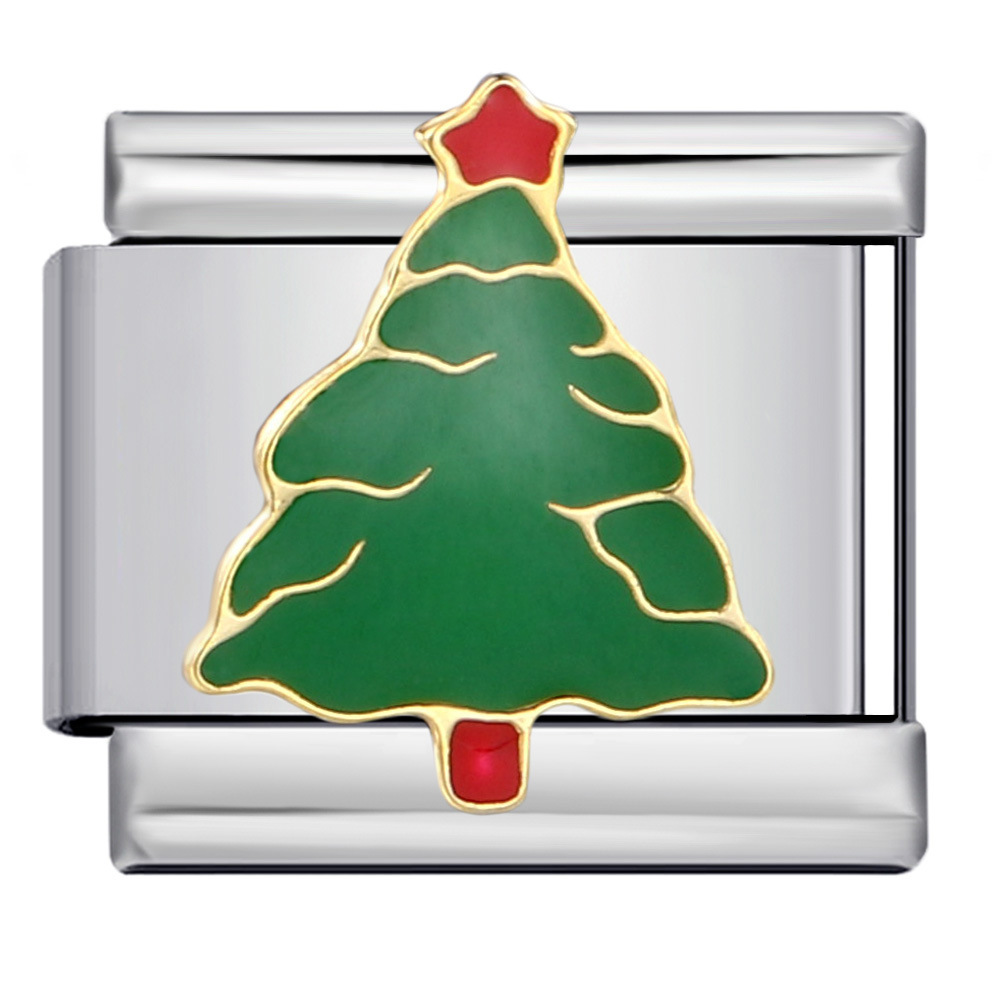 New Christmas-themed Italian modular bracelet, personalized welded oil-drip titanium steel bangle, DIY watch strap chain