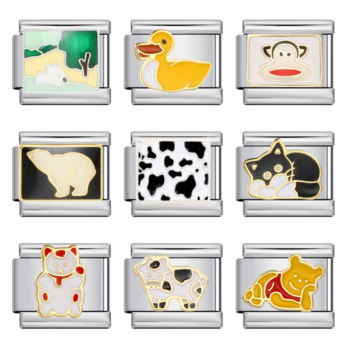 Italian modular stainless steel welded oil-drip animal pattern DIY free splicing and combination bracelet accessories