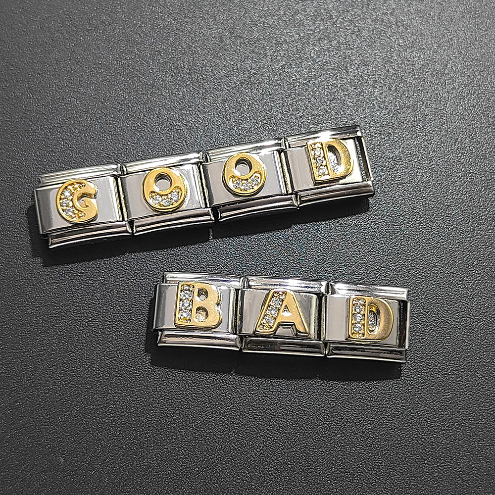 New stainless steel rhinestone letter DIY Italian modular bracelet, simple and versatile splicing elastic watch strap chain