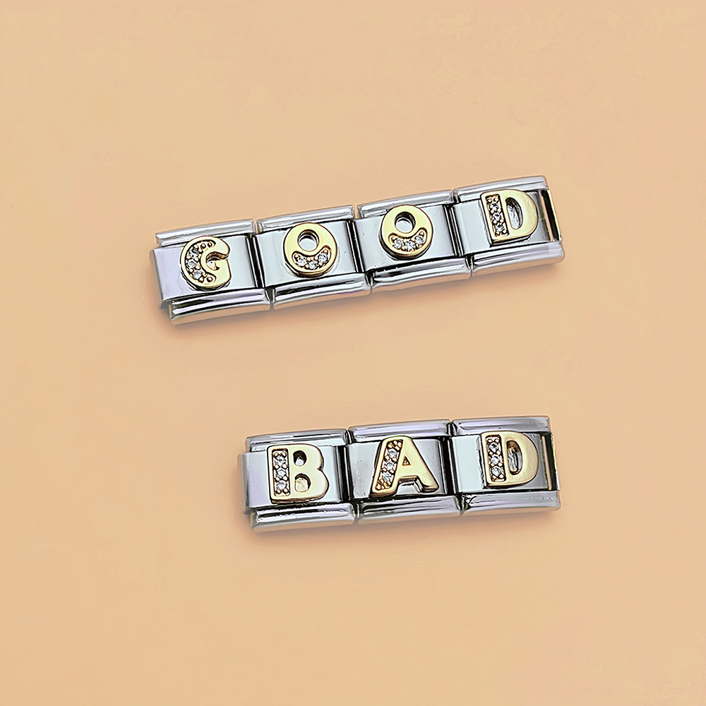 New stainless steel rhinestone letter DIY Italian modular bracelet, simple and versatile splicing elastic watch strap chain