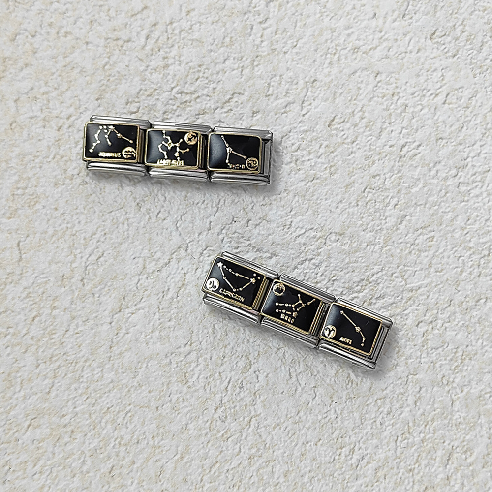 New 12 Constellation Series Italian Modular Bracelet, Stainless Steel Welded Gold Plated Oil Drip DIY Pattern Bangle