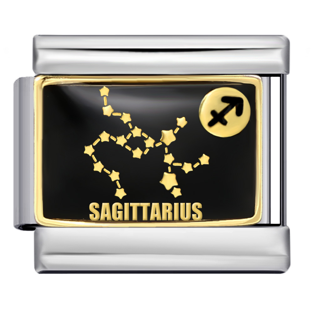 New 12 Constellation Series Italian Modular Bracelet, Stainless Steel Welded Gold Plated Oil Drip DIY Pattern Bangle