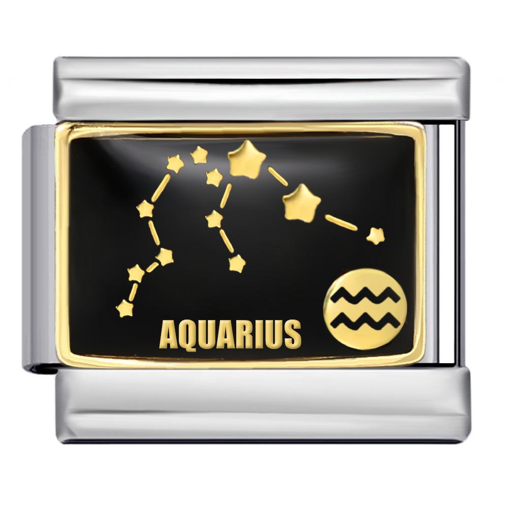 New 12 Constellation Series Italian Modular Bracelet, Stainless Steel Welded Gold Plated Oil Drip DIY Pattern Bangle