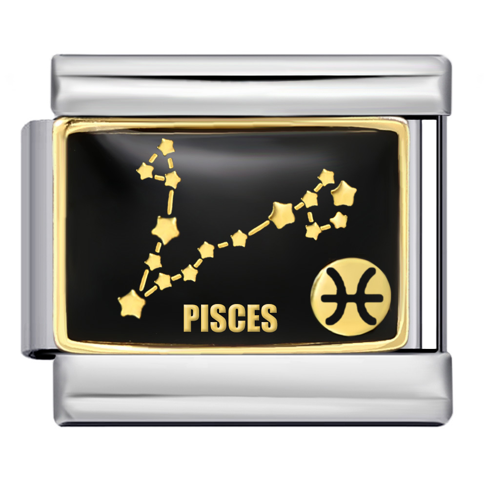 New 12 Constellation Series Italian Modular Bracelet, Stainless Steel Welded Gold Plated Oil Drip DIY Pattern Bangle