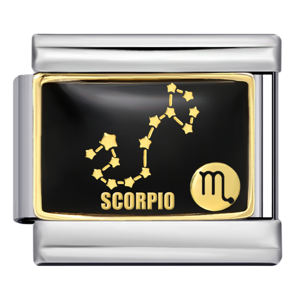 New 12 Constellation Series Italian Modular Bracelet, Stainless Steel Welded Gold Plated Oil Drip DIY Pattern Bangle