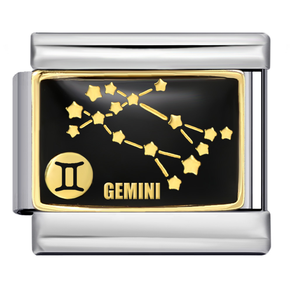 New 12 Constellation Series Italian Modular Bracelet, Stainless Steel Welded Gold Plated Oil Drip DIY Pattern Bangle