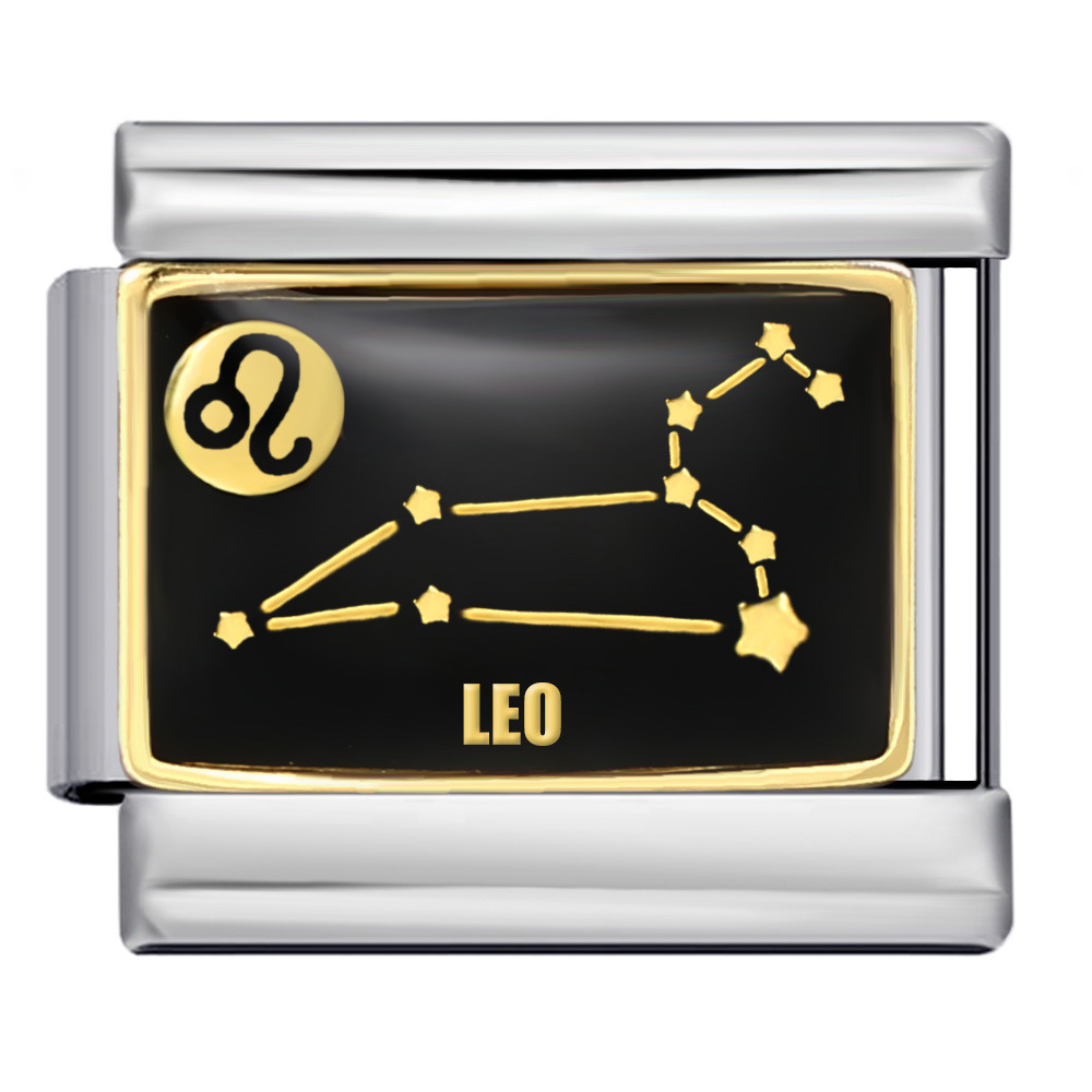 New 12 Constellation Series Italian Modular Bracelet, Stainless Steel Welded Gold Plated Oil Drip DIY Pattern Bangle