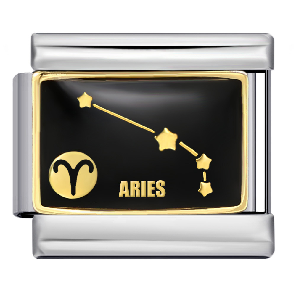 New 12 Constellation Series Italian Modular Bracelet, Stainless Steel Welded Gold Plated Oil Drip DIY Pattern Bangle