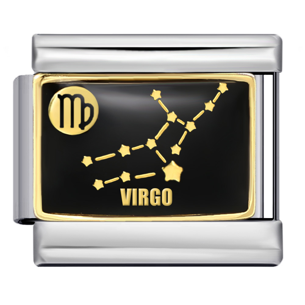 New 12 Constellation Series Italian Modular Bracelet, Stainless Steel Welded Gold Plated Oil Drip DIY Pattern Bangle