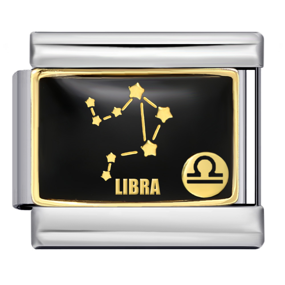 New 12 Constellation Series Italian Modular Bracelet, Stainless Steel Welded Gold Plated Oil Drip DIY Pattern Bangle