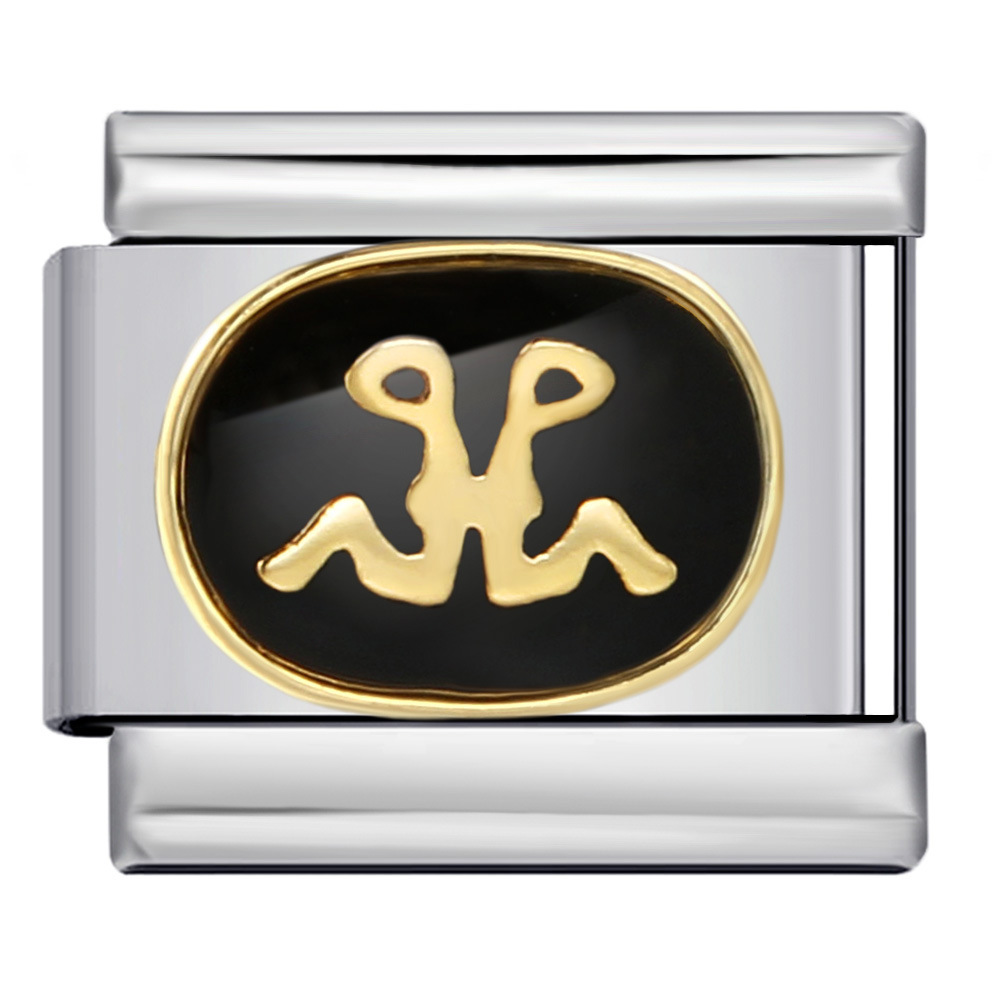 Italian modular bracelet, black welded gold-plated, oil-sprinkled, 12 zodiac sign DIY pattern stainless steel bracelet.