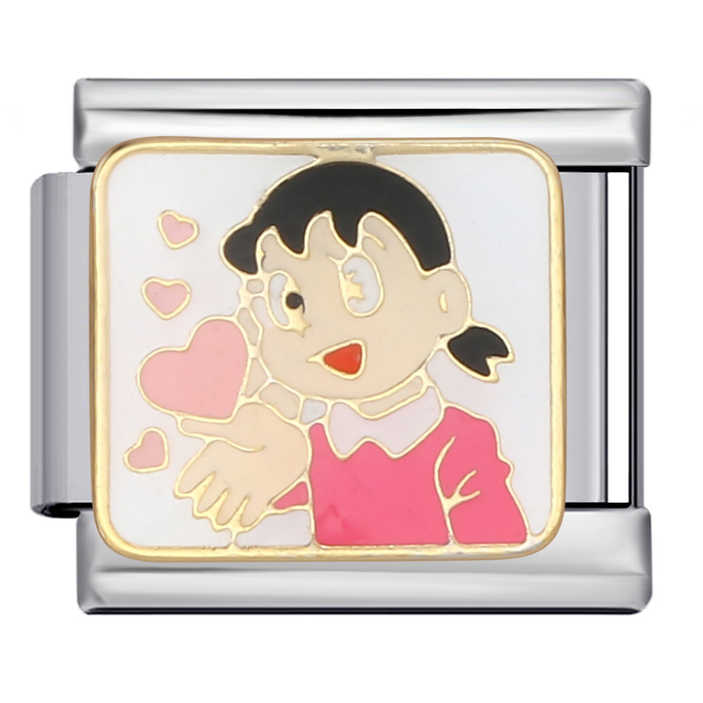 New Japanese manga character Italian modular bracelet, titanium steel welded cartoon pattern DIY elastic bangle